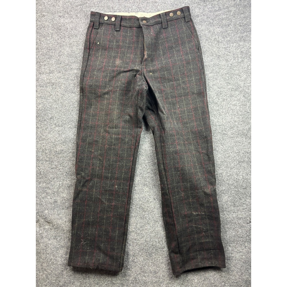 VNTG Big Bill Wool Plaid Outdoor Pants Mens 34x31 Suspender Buttons Workwear